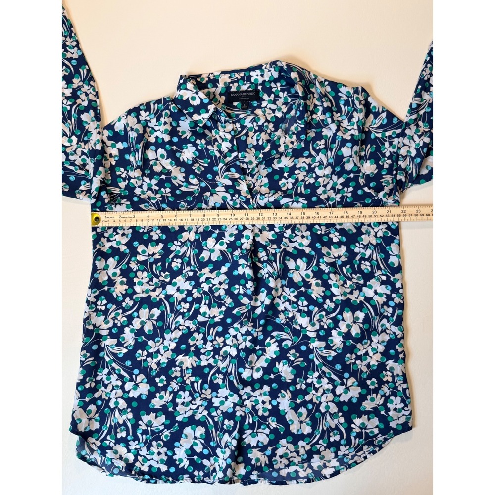Banana Republic Boyfriend Fit Floral Polka Dot Navy Blue Button Down Shirt L - Picture 8 of 10